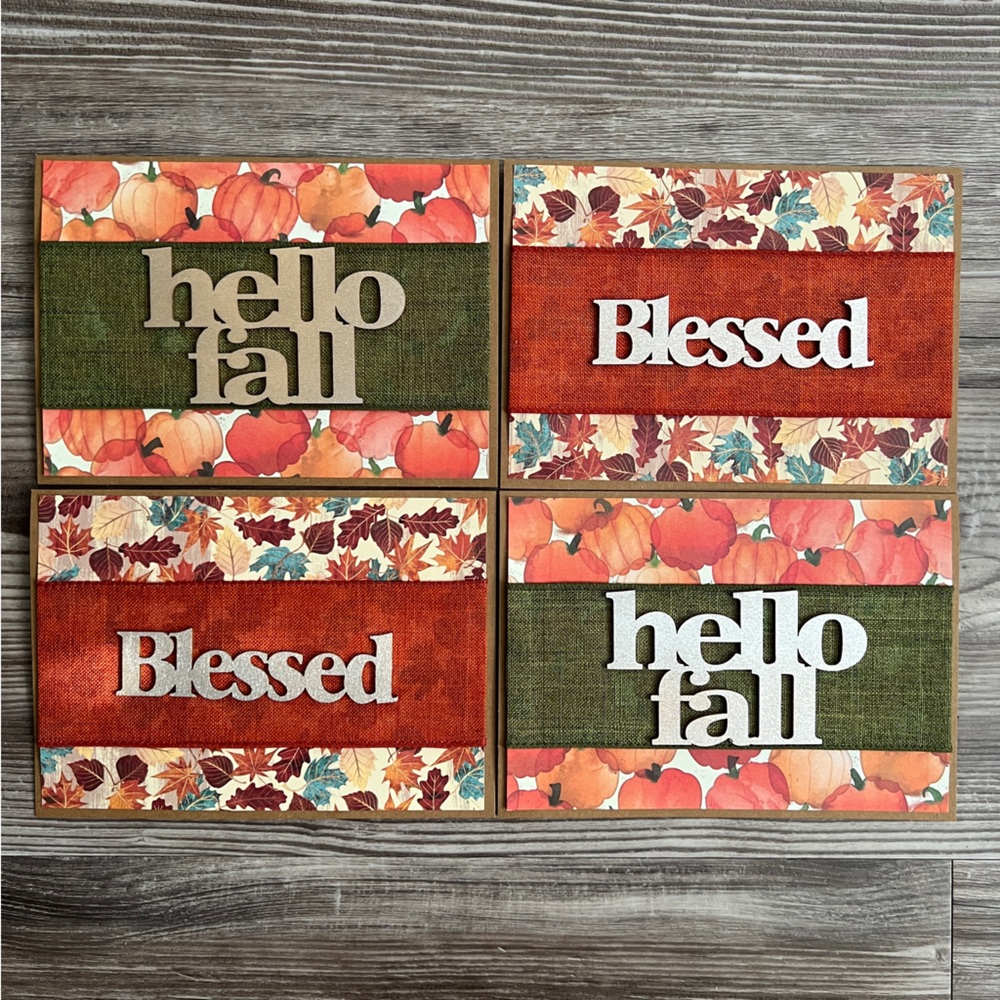 Handmade Fall Greeting Cards Set of 4 5”x7” With Envelopes